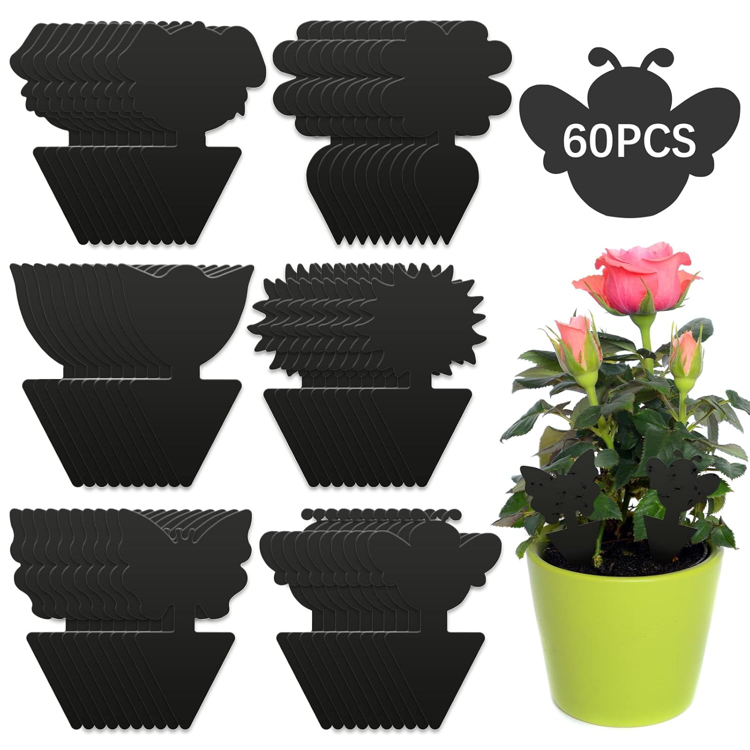 BBLIKE Fruit Fly Traps - 60 Pcs Fly Catcher Bug for Home Use, Fungus Gnat Sticky Killer for Protect Indoor Plants, Fruit Fly Papers Control for Flies Multiple Insects Non-Toxic, Waterproof (Black)