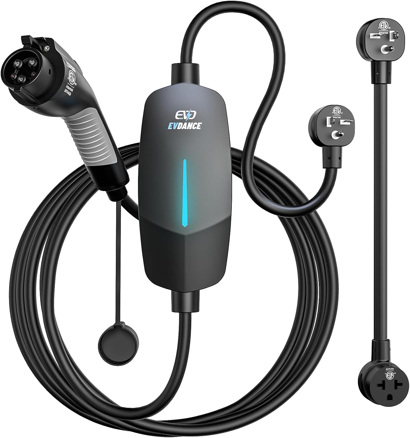 EVDANCE Level 1&2 EV Charger, Electric Vehicle Portable Charger with 25FT Cable, ETL Listed J1772 EVSE for All EVs & PHEVs, 15A 120V/16A 240V(Black, 16A Max | NEMA 5-20&6-20(T-Blade))