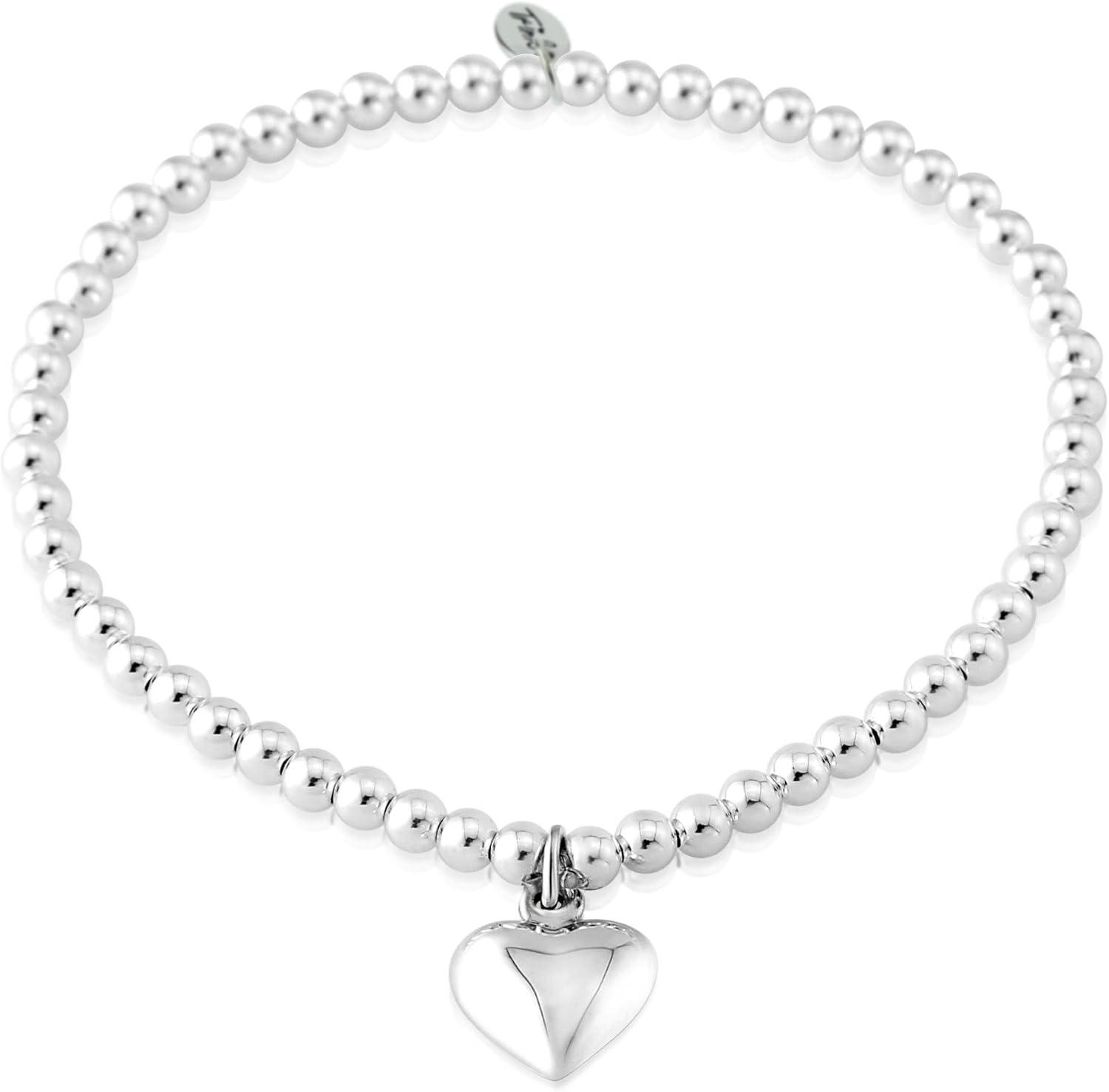 TRINK Brand Puff Heart Sterling Silver Ladies Beaded Charm Bracelet