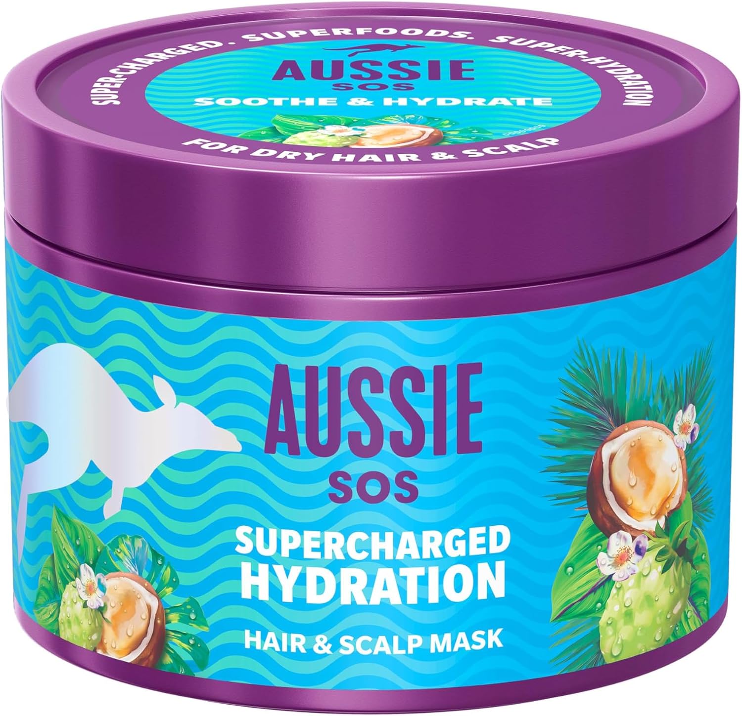 Aussie SOS Supercharged Hydration Scalp & Hair Mask, Soothe Dry Scalp and Rehydrate Extremely Dry, Thirsty Hair, 100 Hours of Hydration, Leave In Cream or Rinse Out, 500ml