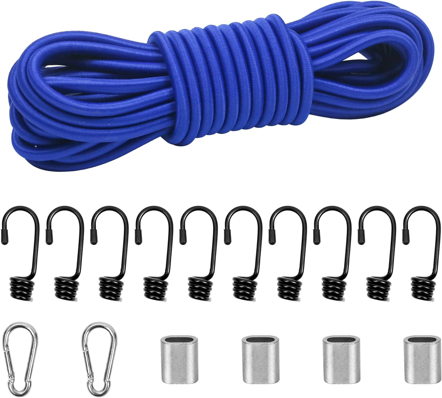 10M Elastic Cord, 5/16'' Thick Shock Cord Heavy Duty 32Ft Elasticated Shock Cord Black Bungee Cords with Hooks and Carabiner for Caravan Cargo Craft Rack (8mm x 10M, Blue)