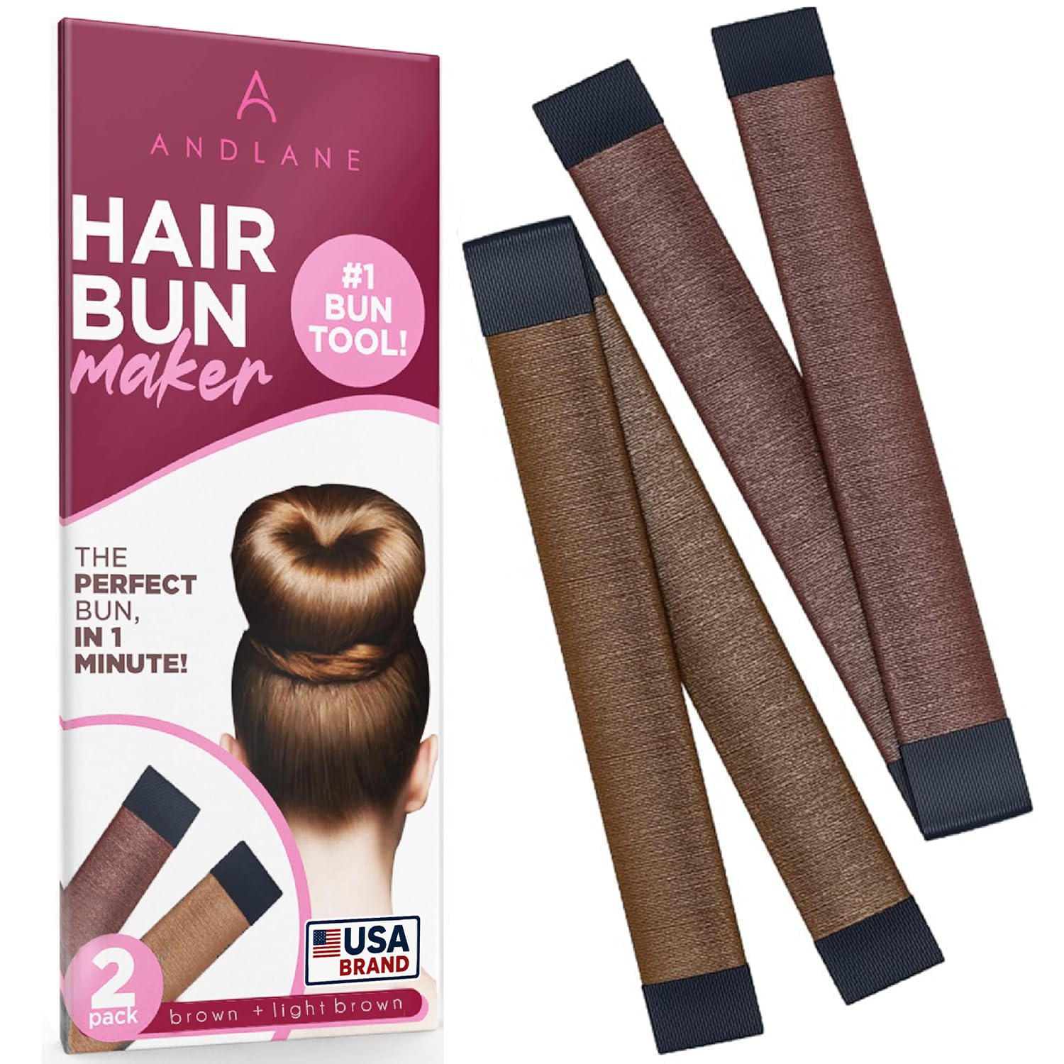 Women's Hair Bun Maker French Twist Hair Fold Wrap Snap by Andlane (1 Brown, 1 Light Brown)
