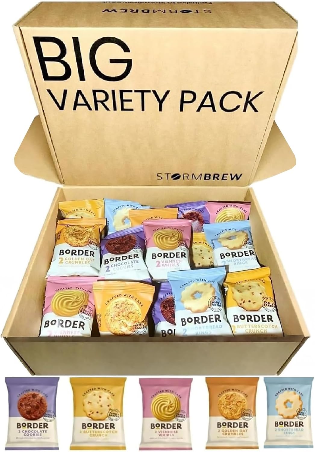 Border Biscuits Variety Pack Gift Set Hamper, 30 Biscuits (3 Packs of Five Different Blends, Each Pack 2 Biscuits) in StormBrew Gift Box