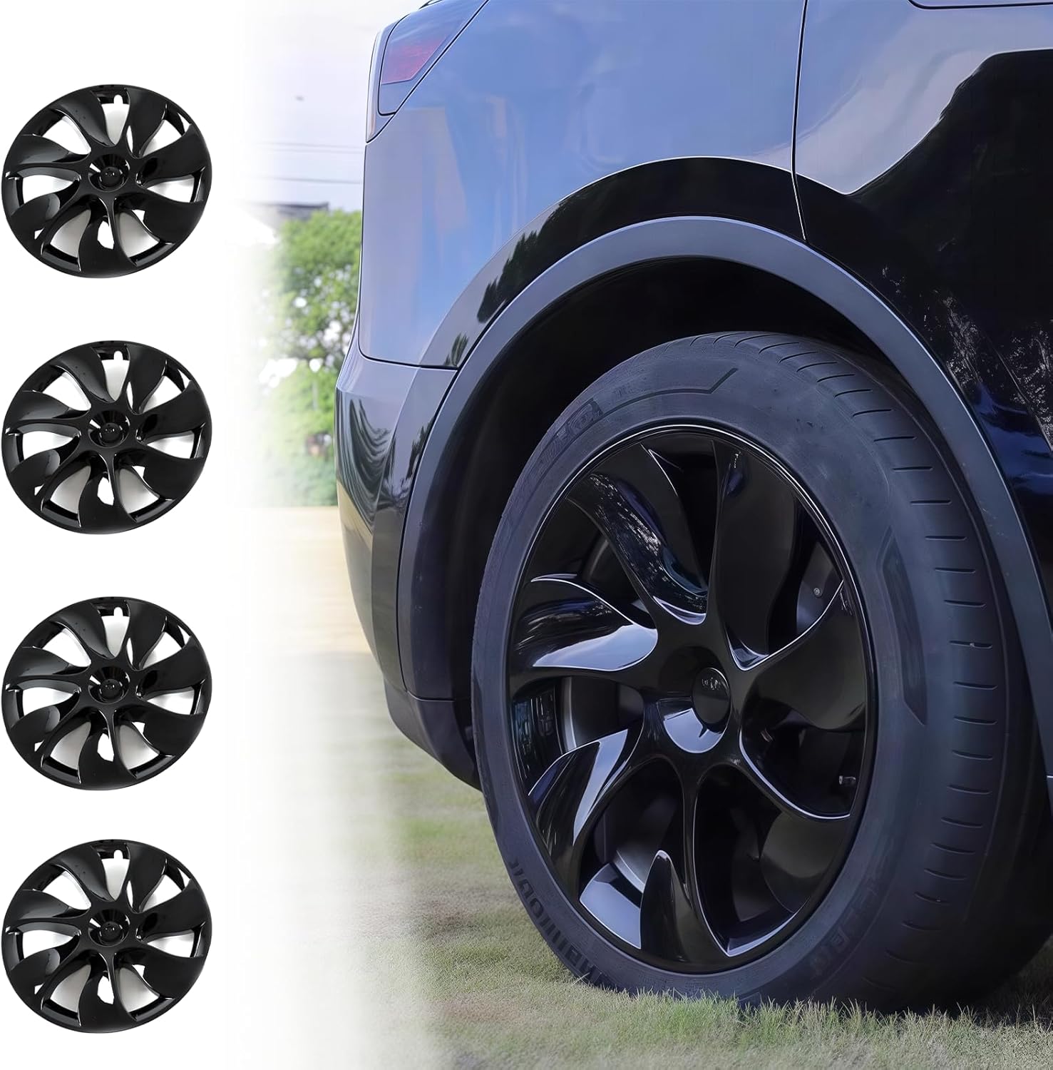 Wheel Cover 19 Inch for Tesla Model Y 2021 2022 2023 2024 ABS Hubcapsr 4 Pcs Replacement Wheel Cover (Glossy Black)