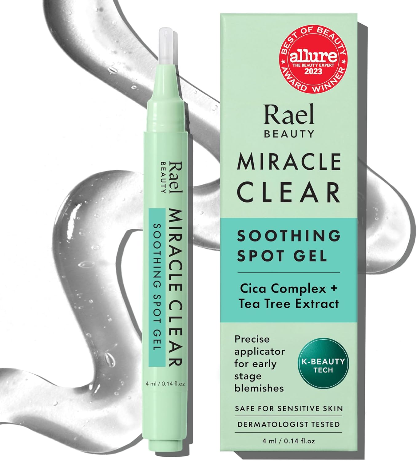Rael Miracle Clear Soothing Spot Gel Pen - Korean Skincare, with Tea Tree, Centella, Succinic Acid, For Early Stage Acne Pimples Spot Treatment, Vegan, Cruelty Free (4 ml)