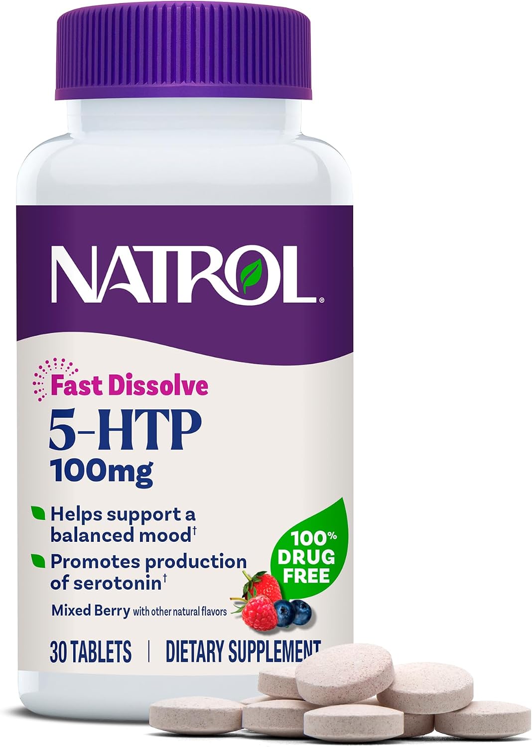 Natrol 5-HTP 100 mg Fast Dissolve, 30 Mixed Berry Tablets