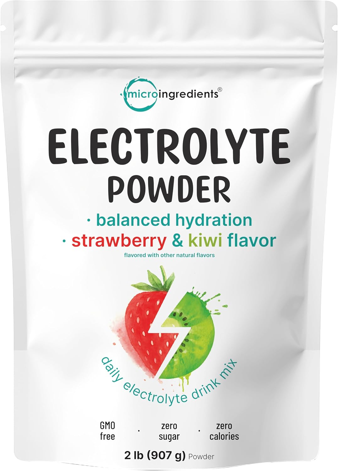 Micro Ingredients Hydration Electrolyte Powder, 2 lbs (106 Servings) | Natural Strawberry Kiwi Flavored Electrolytes | High Potassium 1,000mg | Sugar Free, Drink Mix, Keto Friendly, Non-GMO