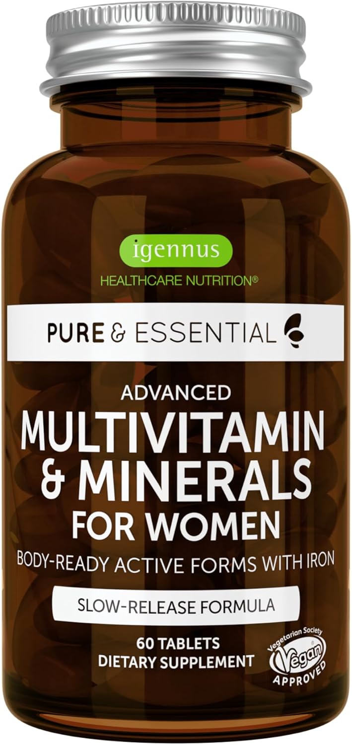 Methylated Women's Multivitamin, Methylated Folate for MTHFR, Clean Label & Vegan, with Iron, Non-GMO, Sustained Release, 60 Tablets, by Igennus