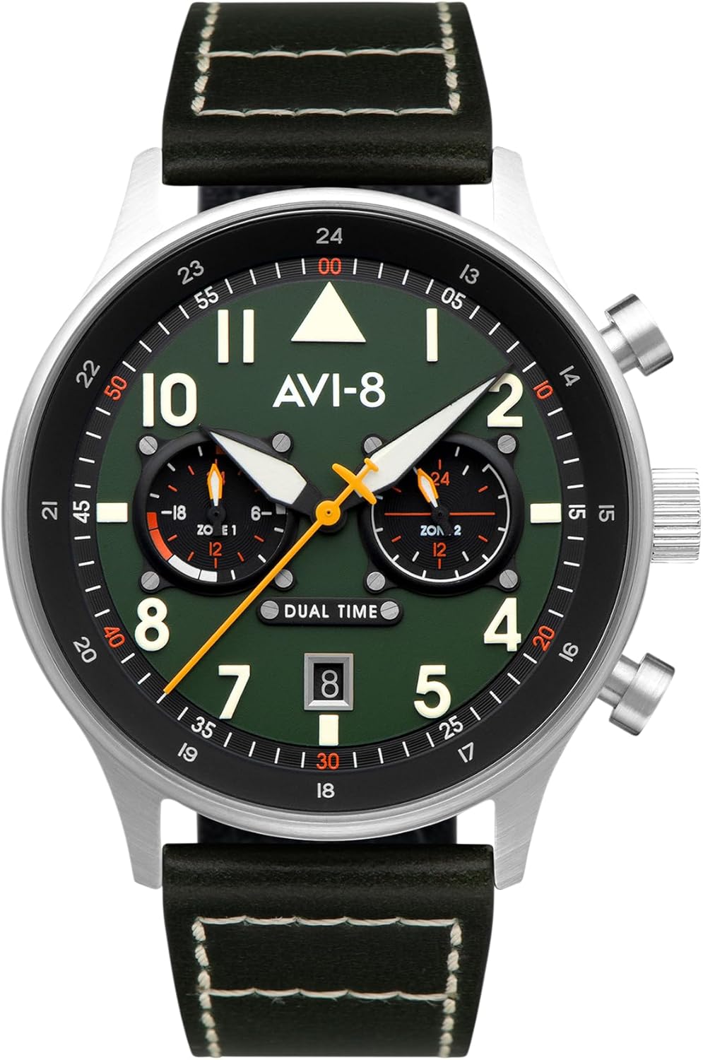 AVI-8 Men's 43.5mm Hawker Hurricane Carey Dual Time Night Reaper Limited Edition Watch with Leather Strap AV-4088