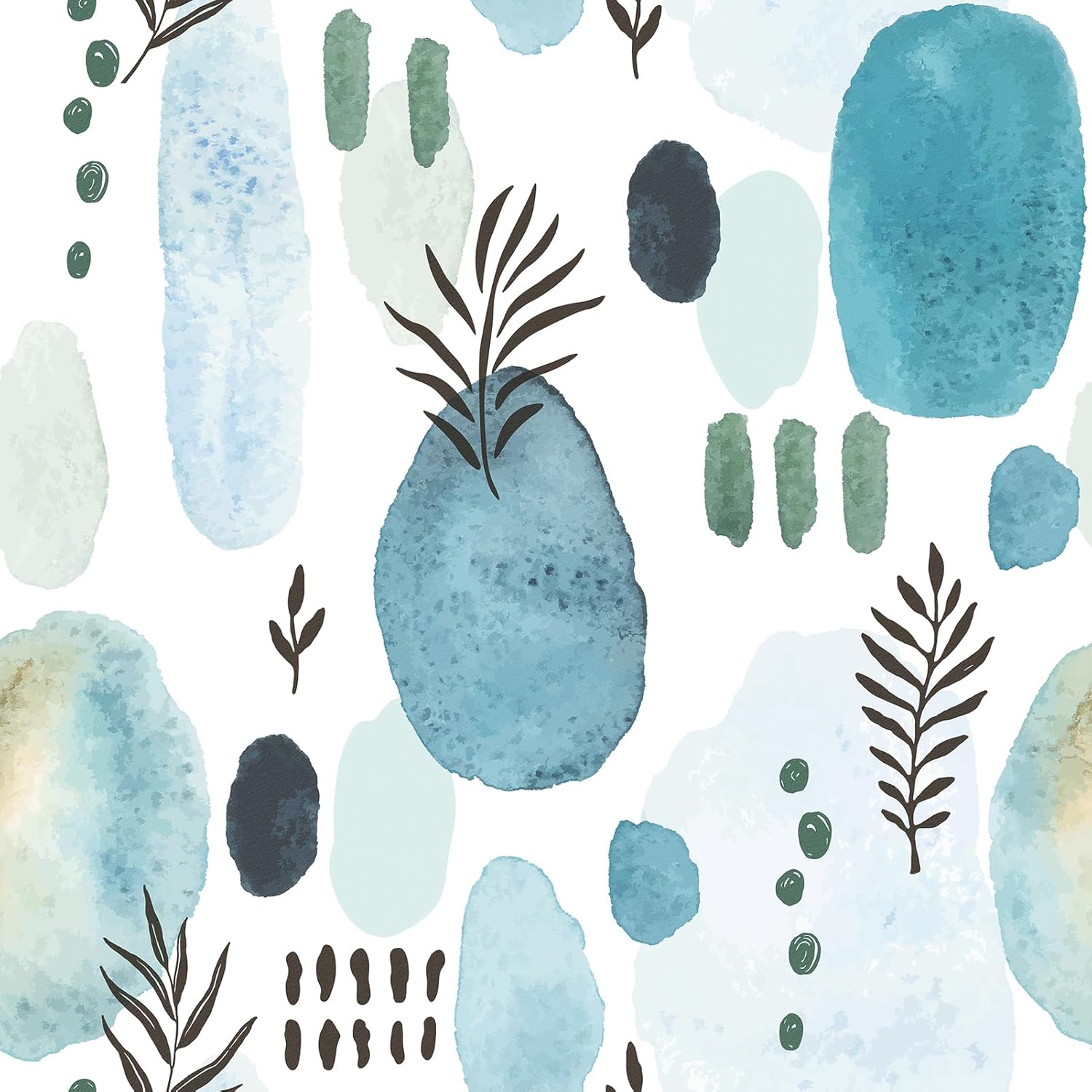 WESTICK Blue Abstract Contact Paper Peel and Stick Blue Wallpaper Boho Self Adhesive Watercolor Contact Paper for Walls Removable Modern Vinyl Wallpaper for Bedroom Kids Room Cabinet 17.5"x118"