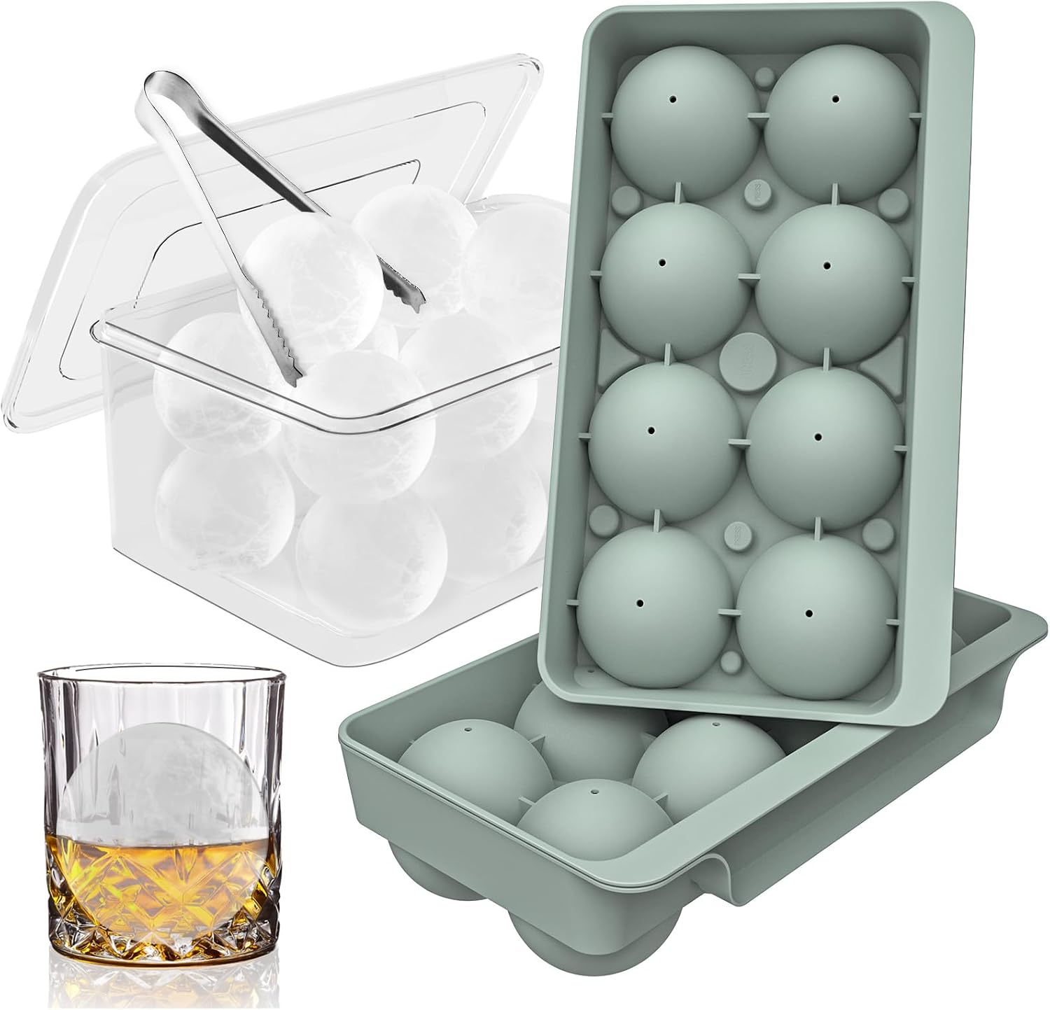 WIBIMEN Large Ice Cube Molds, Big Round Whiskey Ice Cube Trays for Freezer, Easy to Fill & Release, Whiskey Bourbon Cocktail(2.5In*8 Balls- Blue/2 Pack)