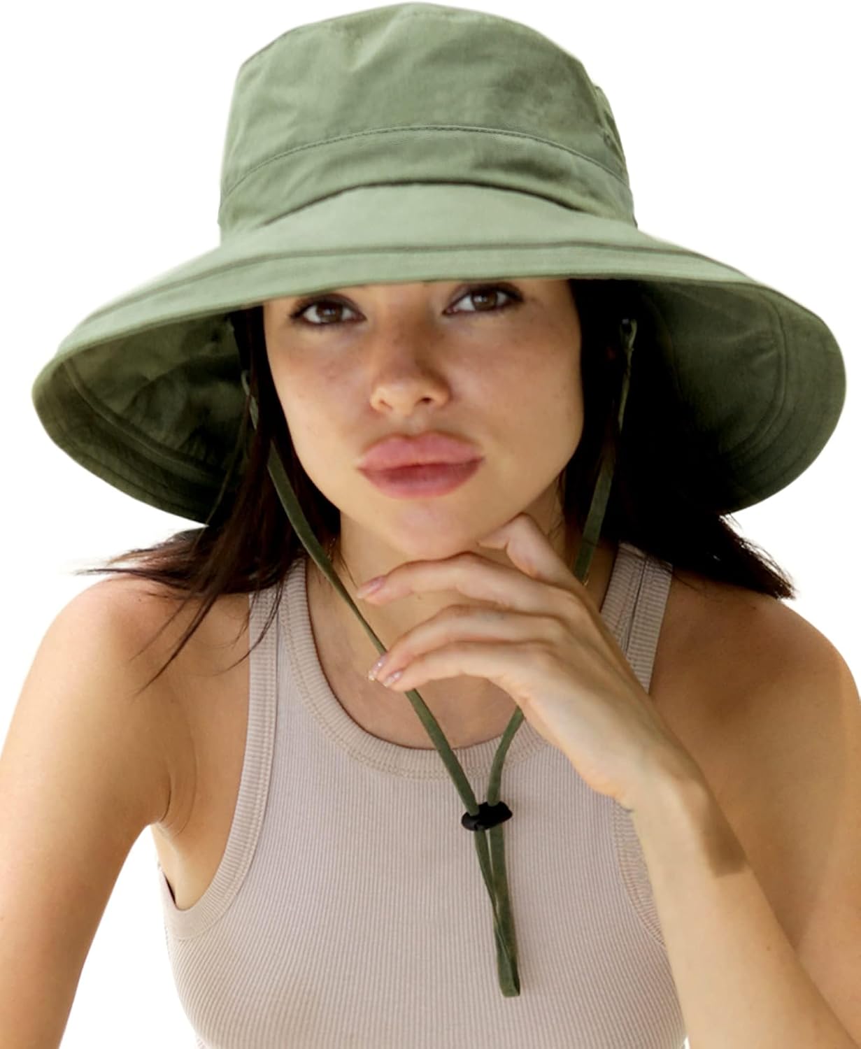 Hatiis Womens Sun Hat with Ponytail Hole Cotton Shapeable Wide Brim | Double-Layer 100% Cotton, Shapeable Wire Brim, Adjustable Chin Strap, Windproof Matching Cord, Packable & Crushable Travel