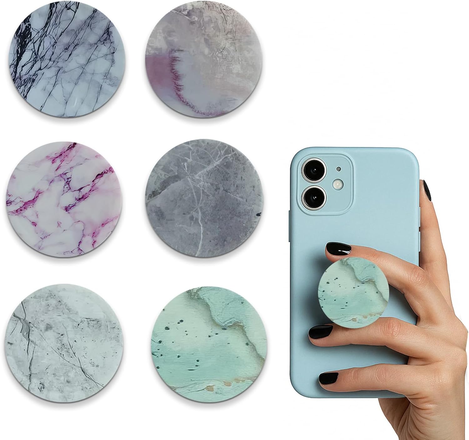 Phone Grip, Set of 6 Elegant Marble-Pattern Stand for Smartphones, Multi-function Foldable Finger Kickstand Rotation Cell Phone, Finger Holder Grip, For Smartphone And Tablets