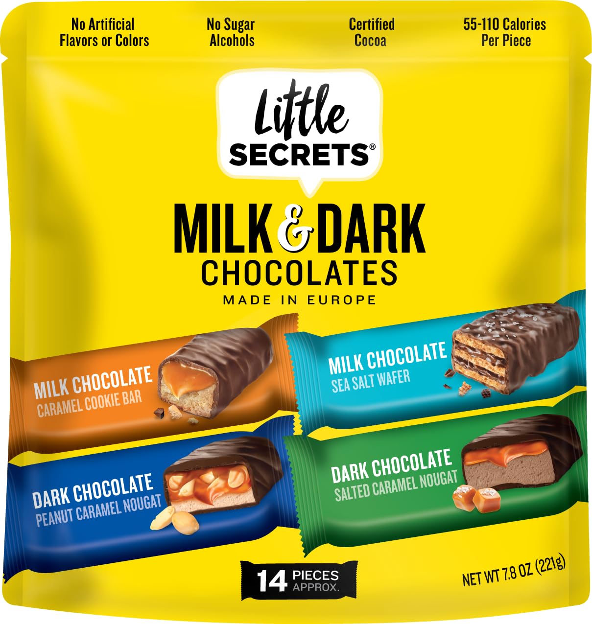 Little Secrets Milk & Dark Chocolate Variety Pack | Asssorted 14 Bars | Made in Europe | Nothing Artificial & No Sugar Alcohols | Sustainable Cocoa | 7.8 Ounce, Pack of 1