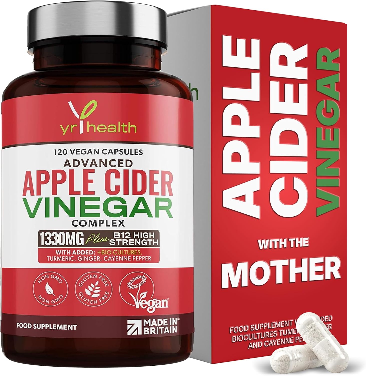 Apple Cider Vinegar Capsules 1330mg with Botanicals & Vitamin B12