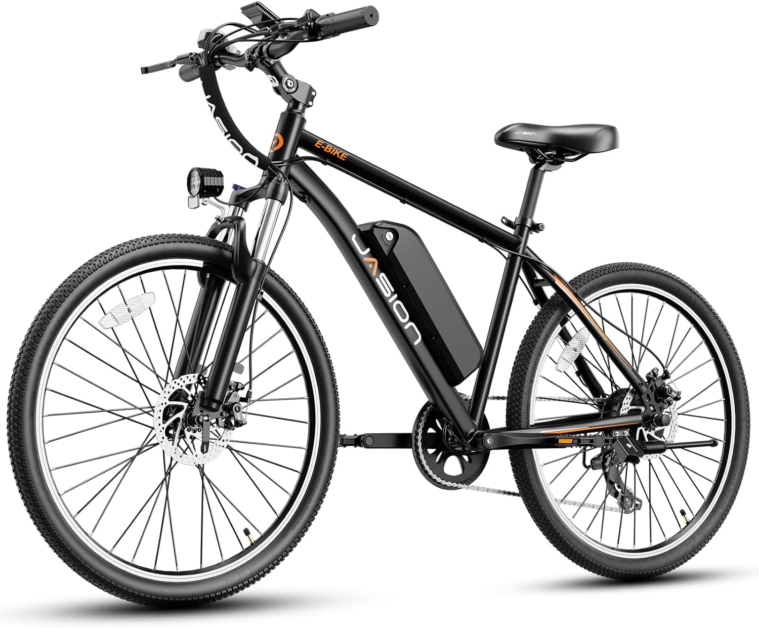 Jasion EB5 Electric Bike for Adults with Peak 750W Brushless Motor, 40Miles 20MPH Commuting Electric Mountain Bike with 360Wh Removable Battery, 7-Speed, 26" Tires and Front Fork Suspension