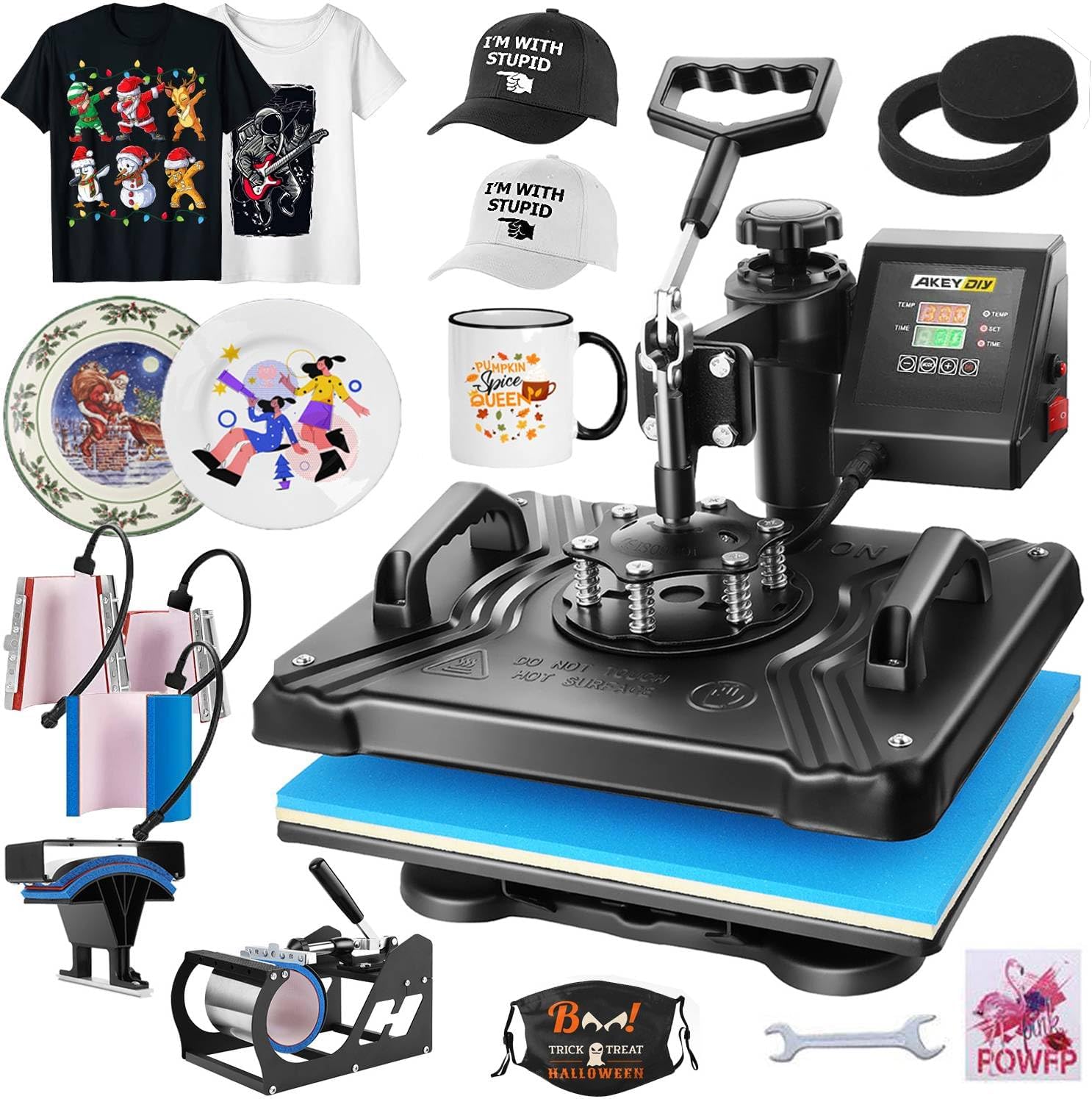 WHUBEFY Heat Press,8 in 1 Multifunctional Tshirt Printing Machine 15"x12" Digital Industrial Heat Transfer Machine,Swing Away Sublimation Heat Press Machine for T Shirts/Mug/Cap/Plate/DIY