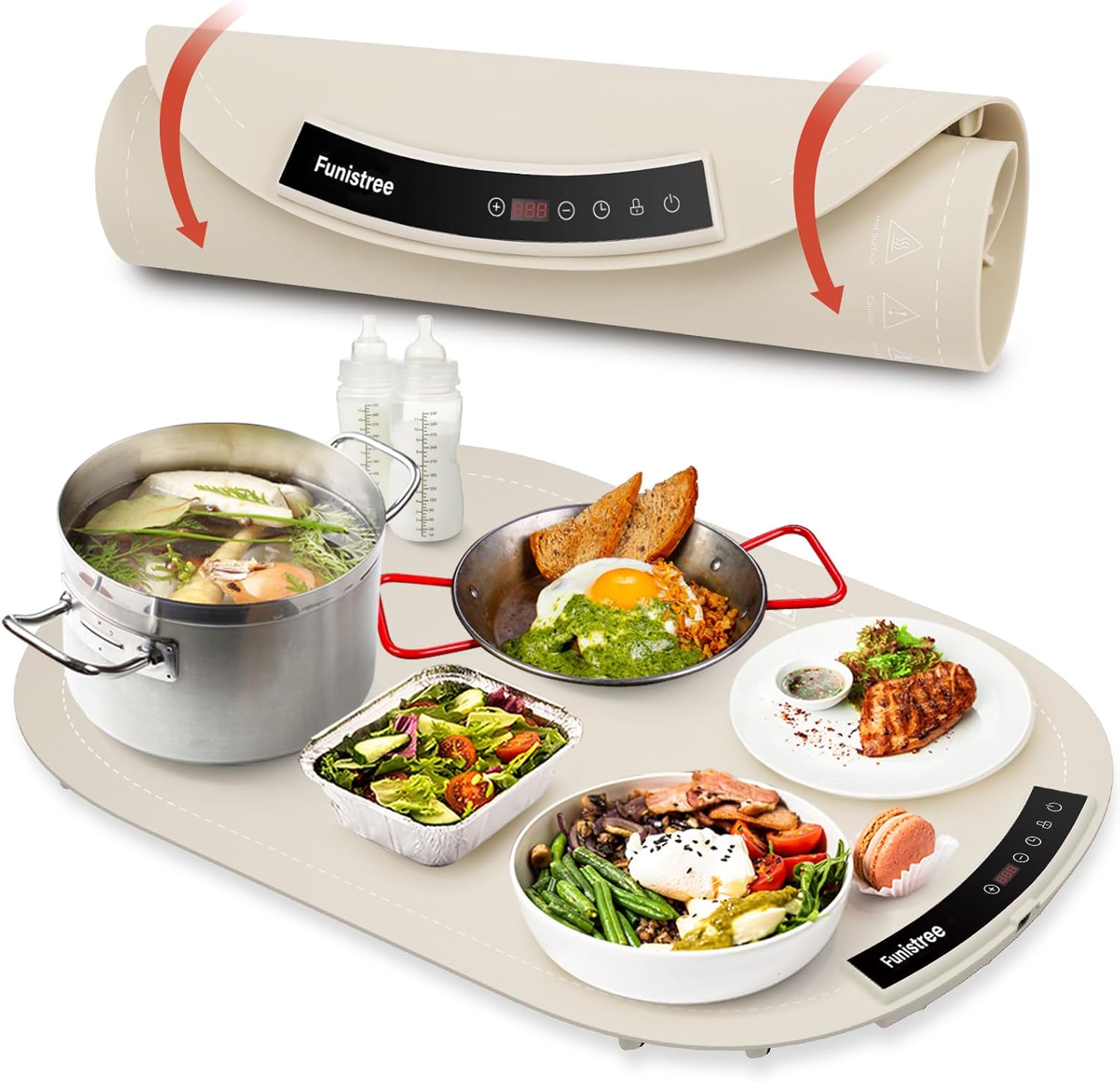 Large Food Warming Mat - Silicone Electric Warming Tray - Upgraded 7 TEMP Setting - Full-surface Heat in 5s, 4 Hours Auto-off, Safety Lock, Foldable Food Warmer for Parties, Buffet, 59 x 40cm