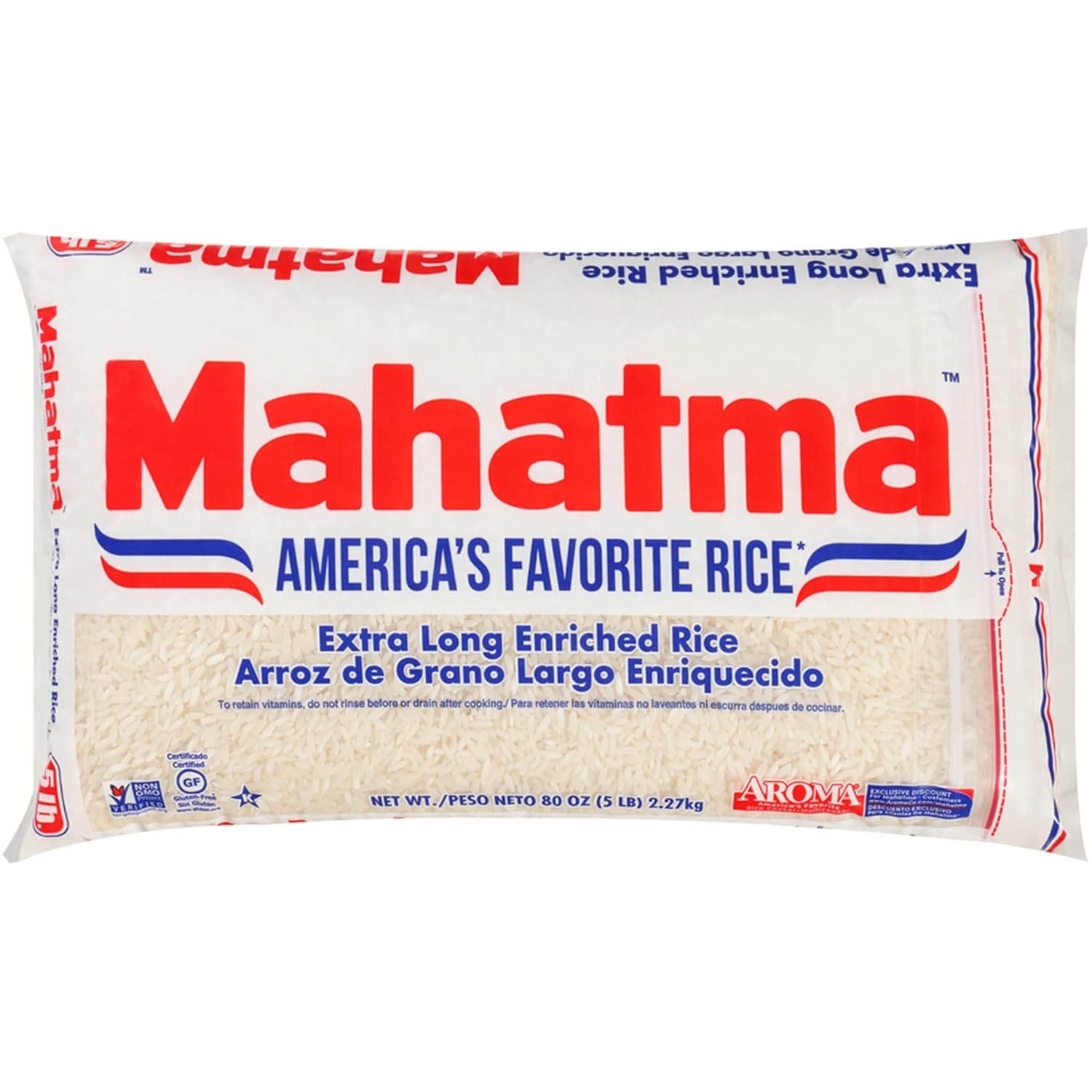 Mahatma Extra-Long-Grain Rice 5-Pound Rice Bag, Gluten-Free and Non-GMO White Bulk bag, 1 Bag of