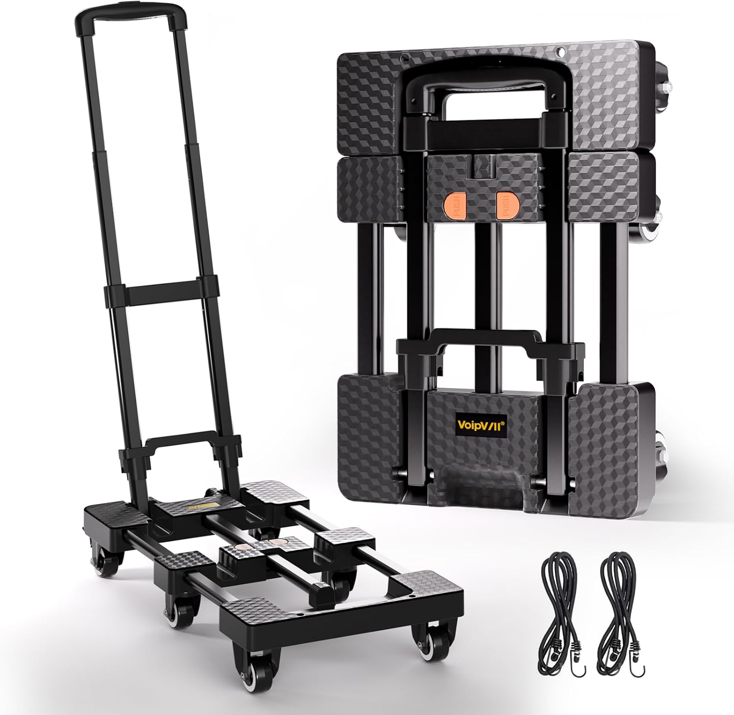 Folding Hand Truck 500lbs Heavy Duty Portable - 6 Wheels Collapsible Design with 2 Elastic Ropes, Lightweight 6.5lbs for Travel, Moving & Storage