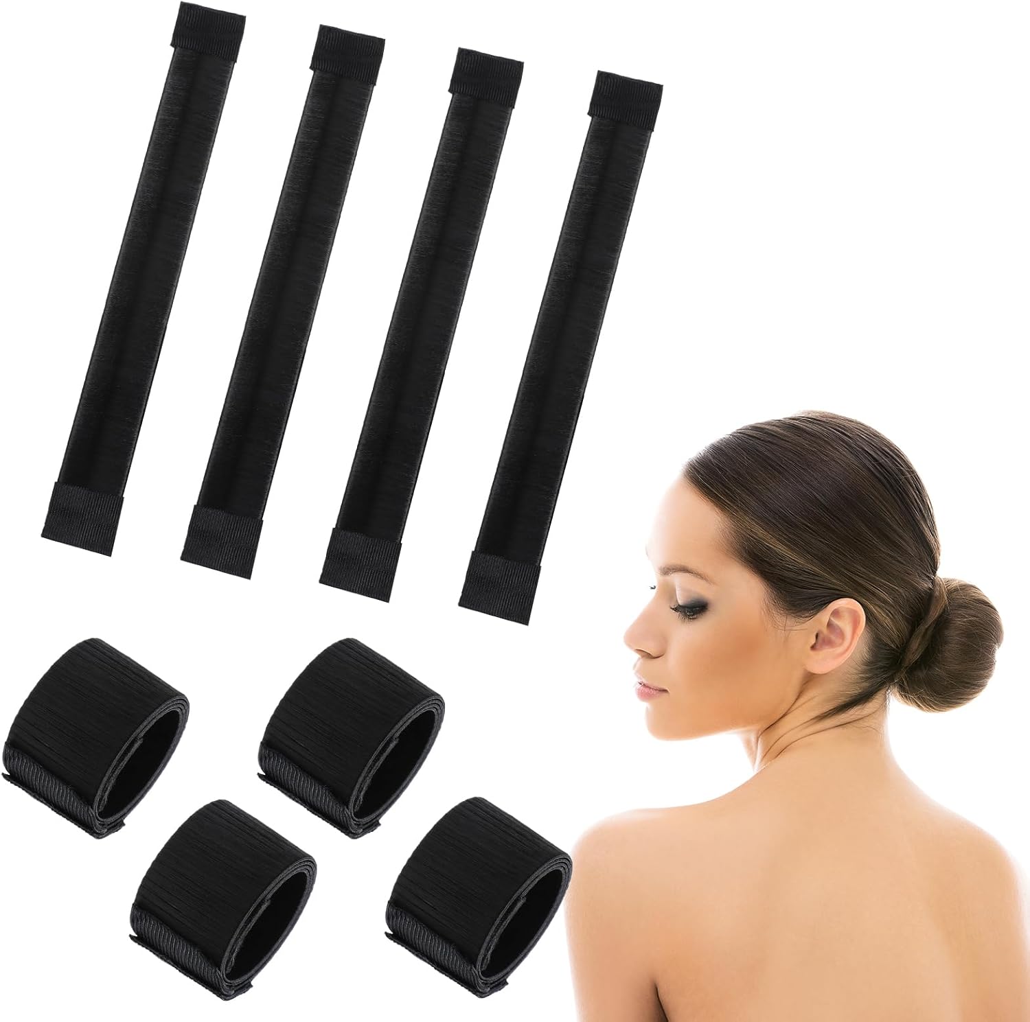4 Pcs Bun Maker for Long Hair,Fold Wrap Snap-Hair Bun Snap Roll Bun Tool Easy Bun Hair Tool-Kids and Women Ballerina Bun-Shaper Bun Hair Tool