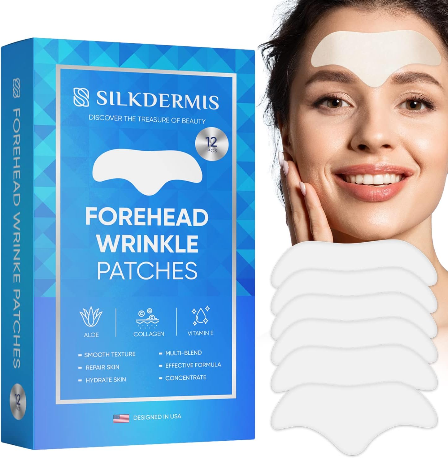 SILKDERMIS Forehead Wrinkle Patches, Moisturising Anti-Ageing Treatment, 12 Pcs