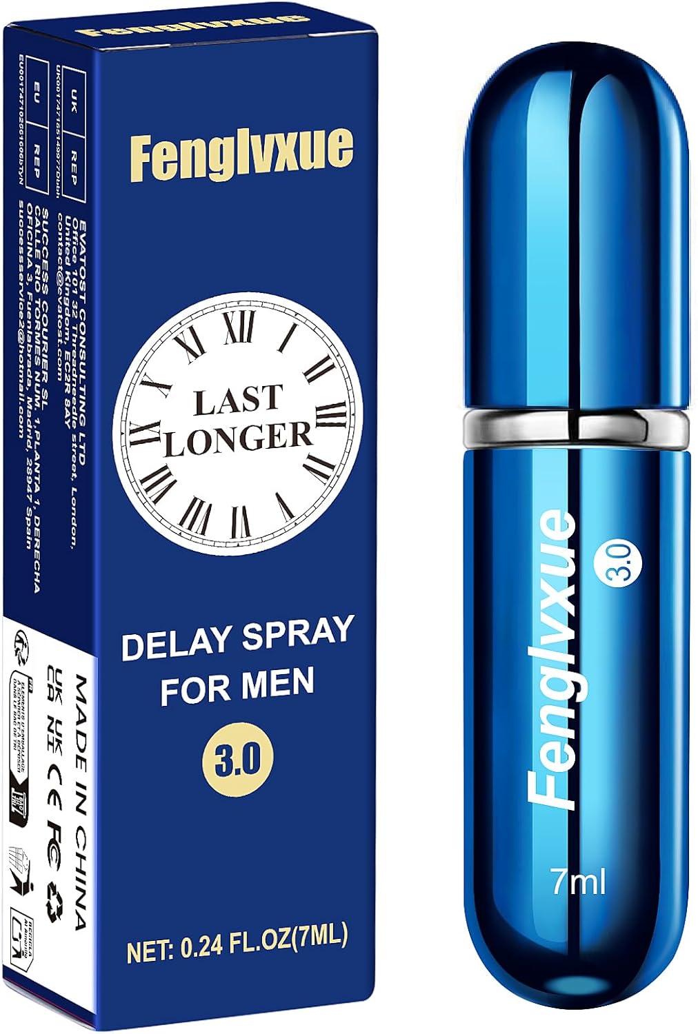 Fenglvxue Delay Spray for Men, for Men to Last Longer, Natural Ingredients Plant Extracts, Third Generation Technology 3.0, 0.24Fl Oz (7ML)