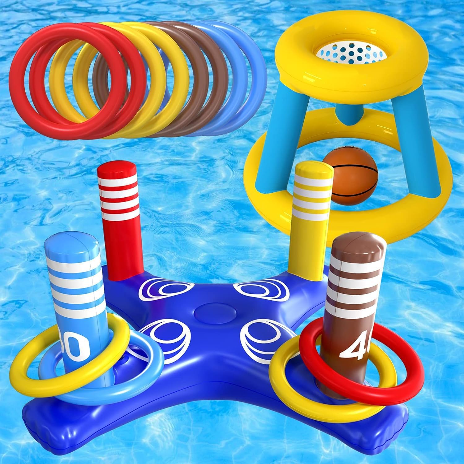 Toys Games Set - Pool Floating Basketball Hoop Cross Ring Toss Game Toys for Swimming Pool Water Game