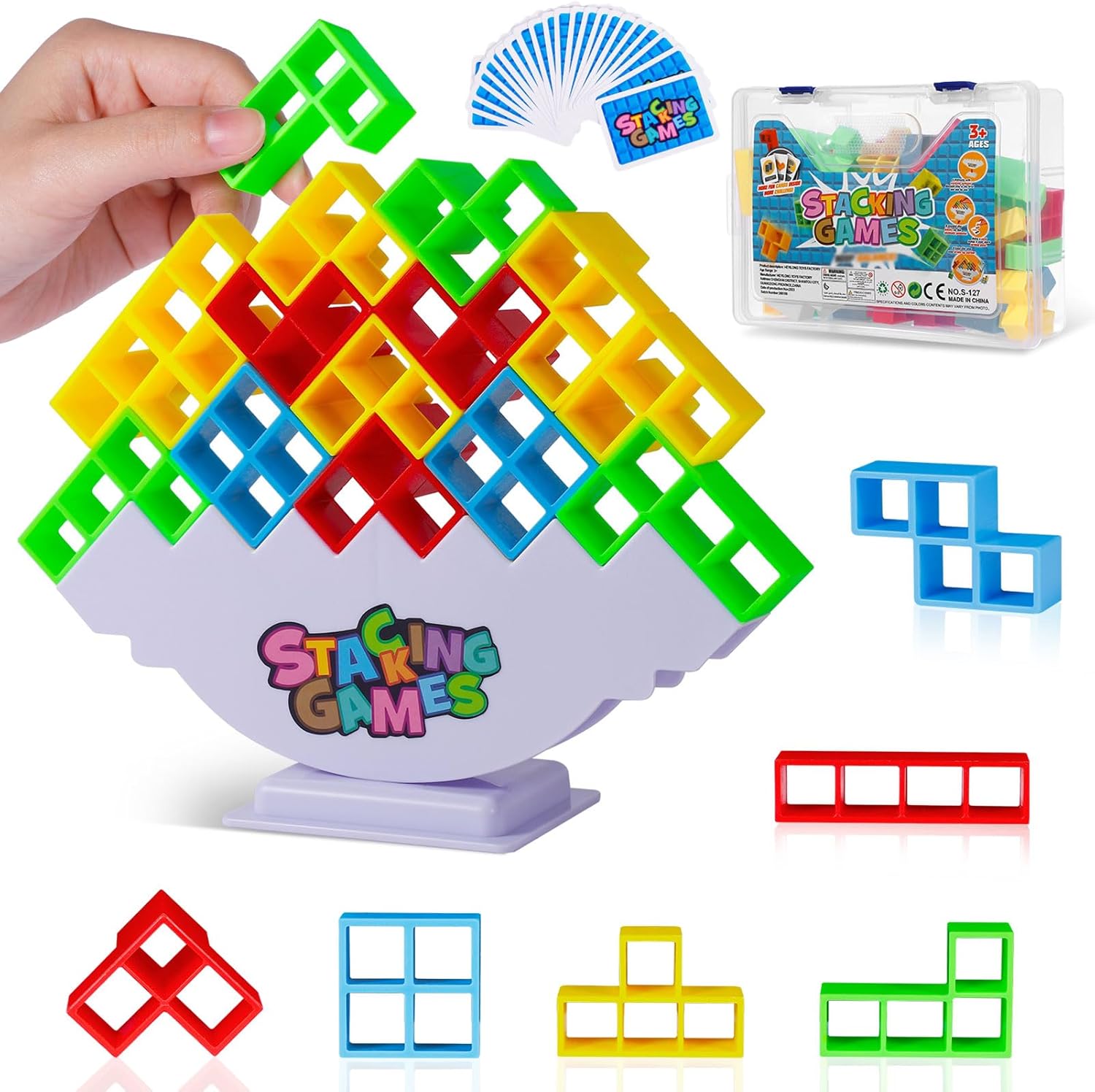 Anpole Balance and Play - Tetra Tower Stacking Blocks Game, Fun and Educational Entertainment for Kids, Board Games for Family, Parties, Travel Building Blocks (48 PCS)