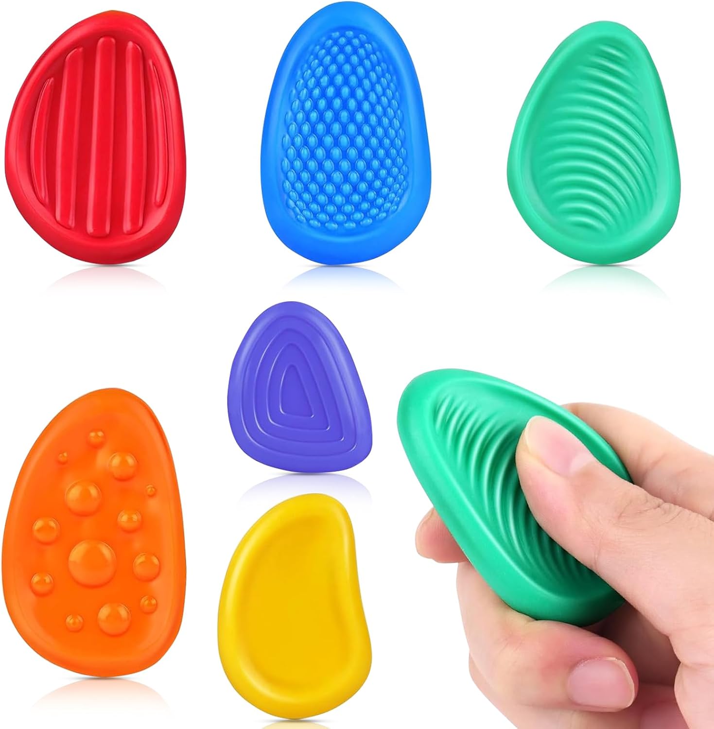 Fidget Toys Sensory Stone for Kids:Textured Soft Worry Stone for Autism Kids Calming - Fidget Stress Toys for Students Anxiety Relief -Social Emotional Feelings Toys-Texture Sensory Fidget Toy(6Pcs)