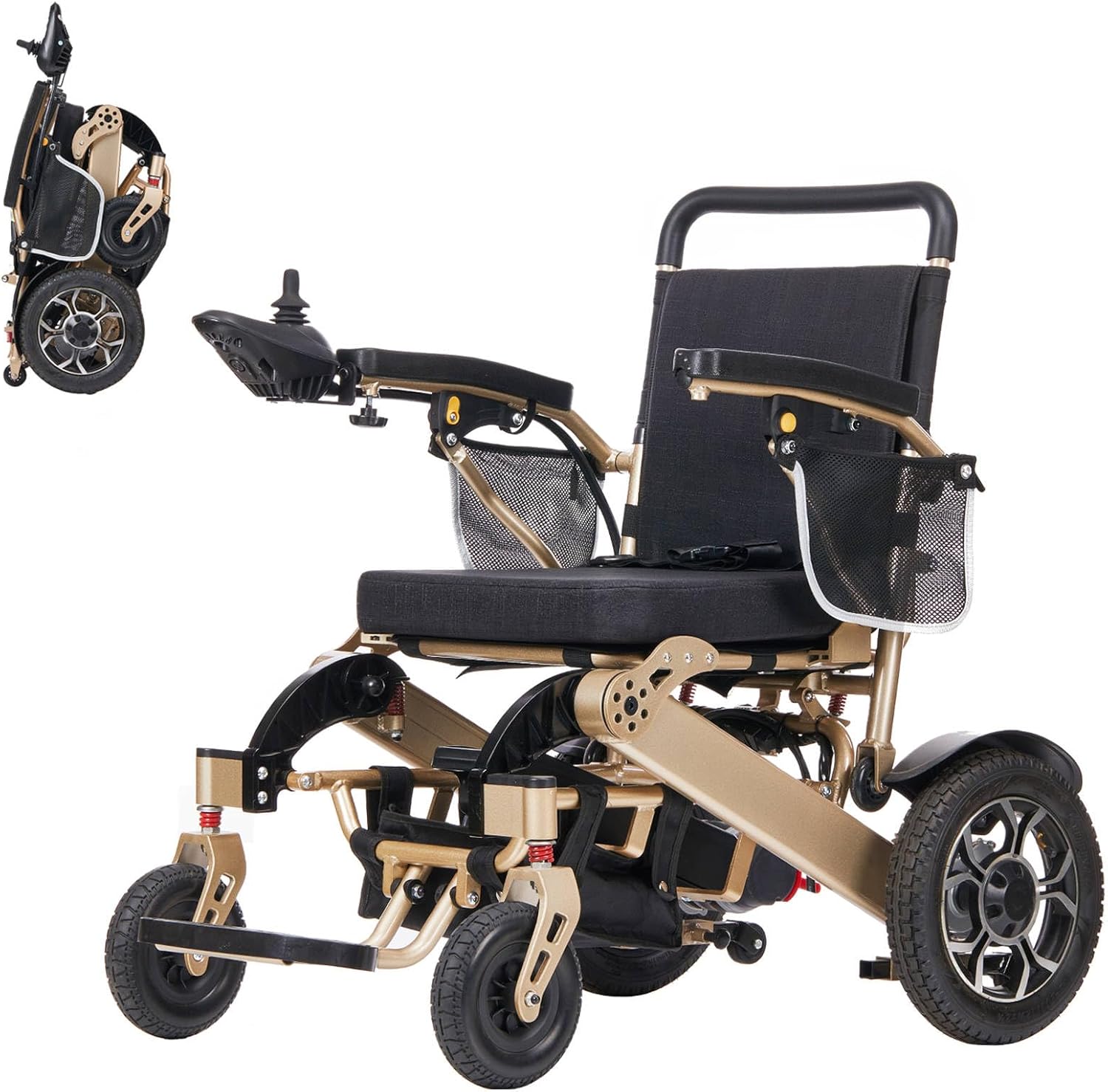 Portable Adult Electric Wheelchair,Elderly Smart Motorised Chair,26Kg (Without Battery) Lightweight,600W Powerful Motor,12Ah Lithium Battery,Long Range,Aluminium Alloy Frame 120Kg Load (Gold)