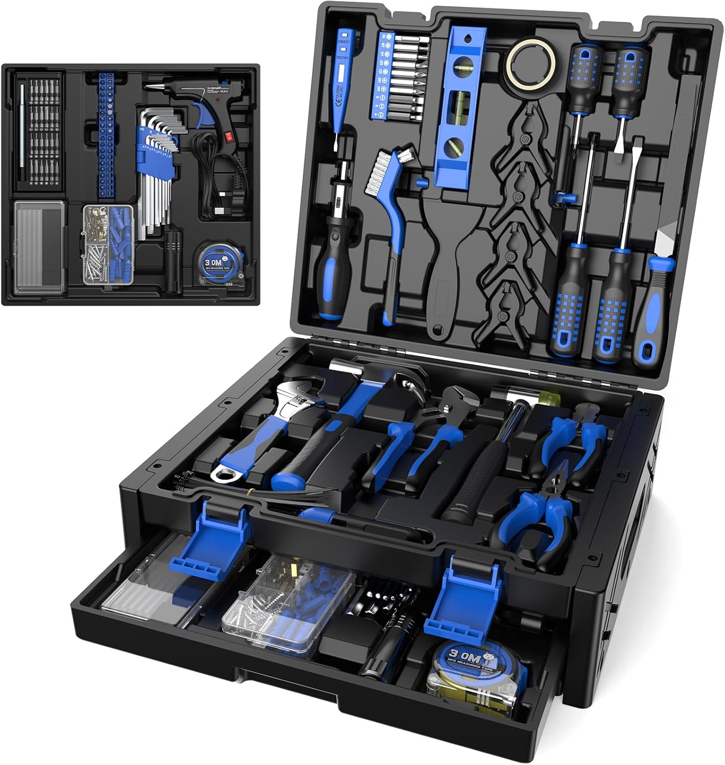 SundpeyPRO 326-Pcs Home Tool Kit - Complete Basic Home Repair Tool Set - General Portable Household Toolkit Set with Hot Glue Gun & Drawer Storage Case for Men Women Craftsman Handyman Homeowner Diyer