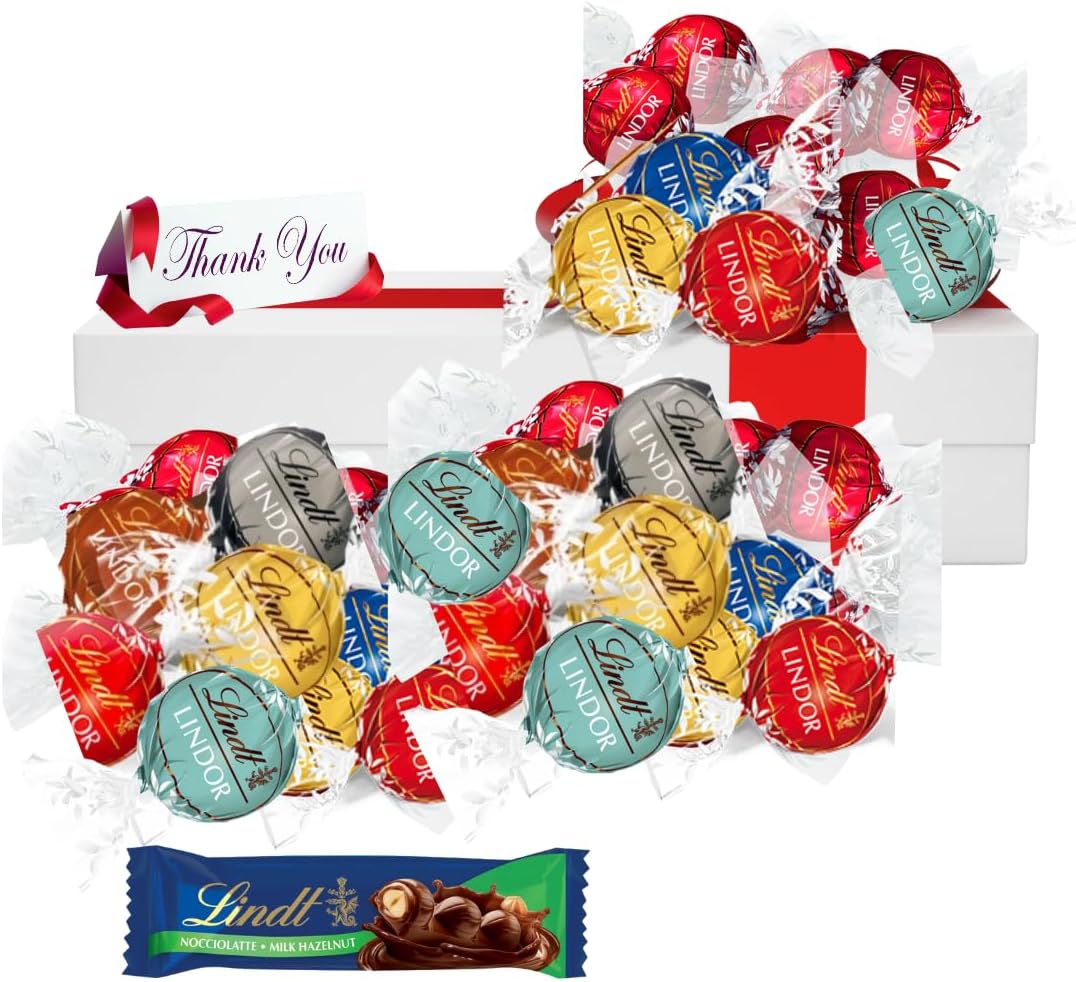 Lindor Chocolate gift box - Liindt assorted 500g chocolate truffles with hazelnut liindt bar | Linndt selection truffles gift | Gift for Father's Day, Presents for dad, men's gift with Thank you tag