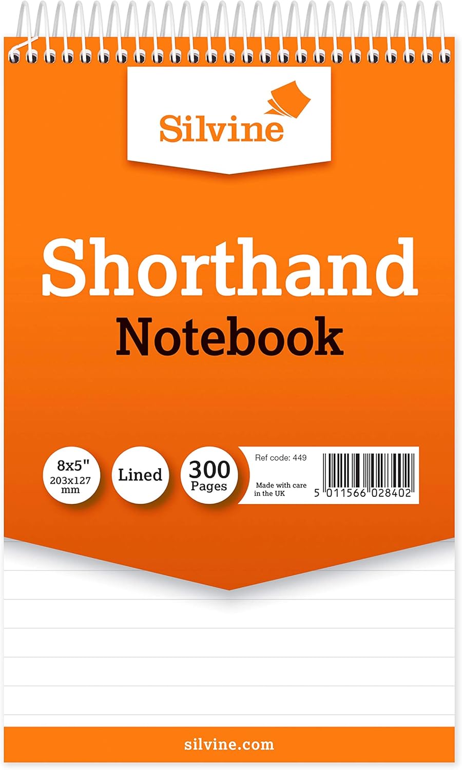 Silvine 8x5" Reporter's Spiral Shorthand Notebook with 300 Pages (Pack of 5) (Cover may vary)