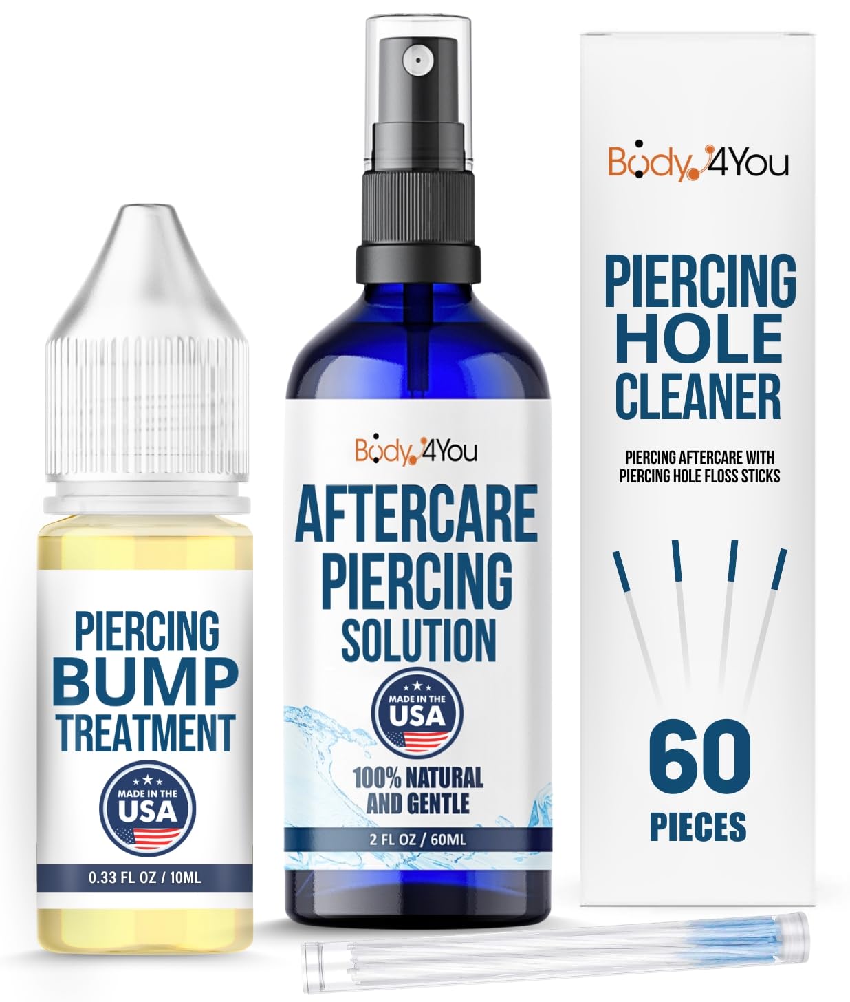 BodyJ4You Piercing Aftercare Spray Keloid Bump Removal Piercing Hole Cleaner - Earring Hole Cleaner Piercing Floss Ear Hole Cleaner - Natural Saline Wound Wash - Pierced Ears Nose Cleaning Kit