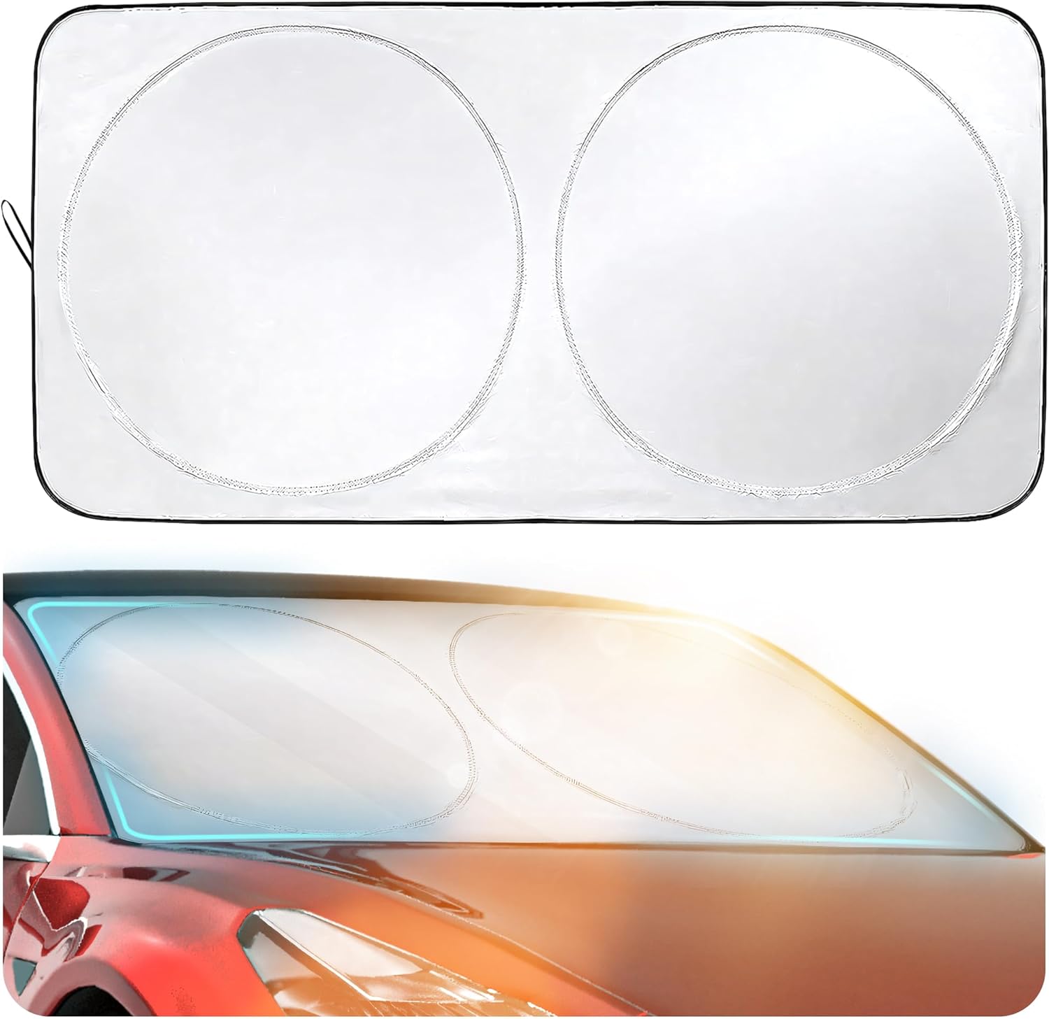 FORTEM Car Sun Shade for Windshield, Reflective Windshield Sunshade, 240T Polyester, Automotive Interior Sun Protection, Ultimate Heat and UV Shield, Foldable, Storage Bag