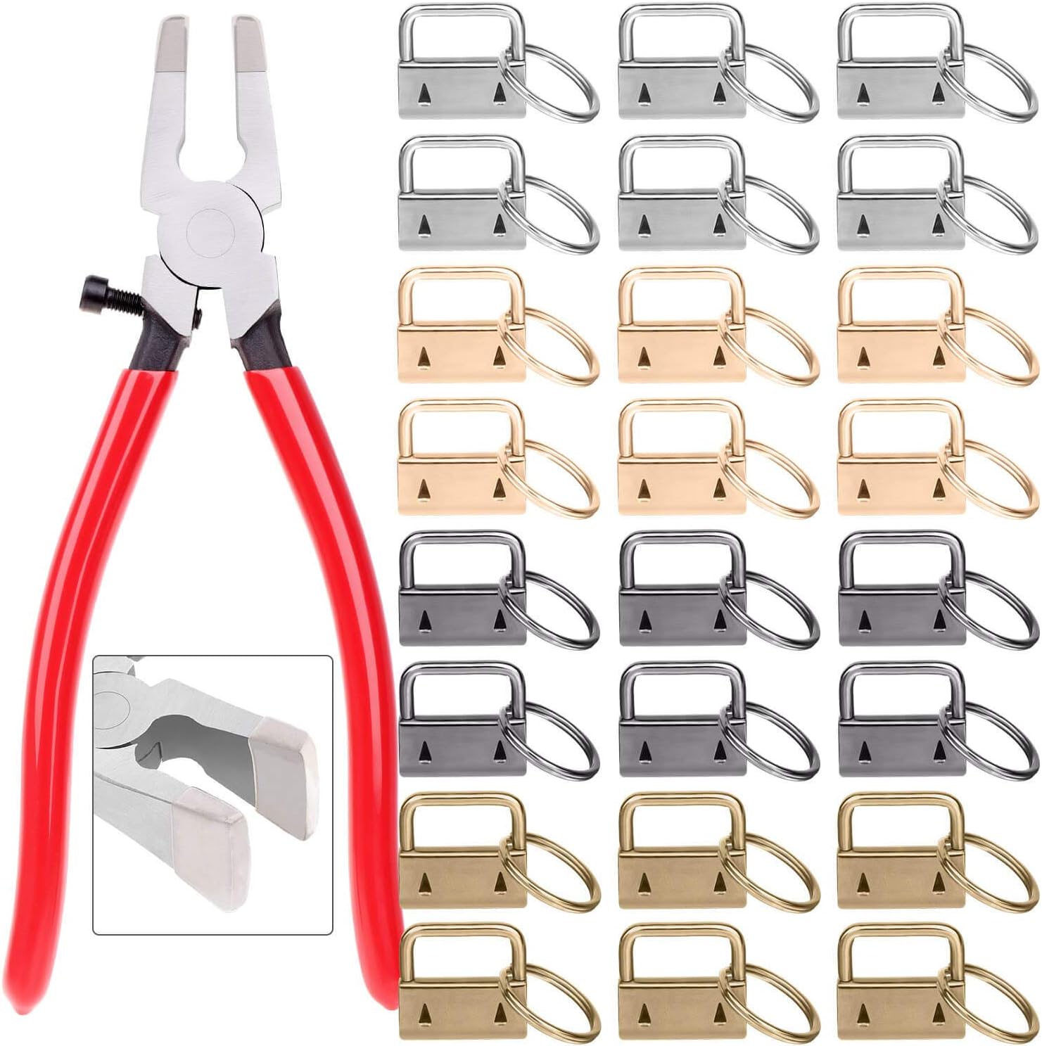 shynek 40pc Key Fob Hardware Set - 1 Inch Keychain Hardware with Pliers for Wristlet, Lanyard & Key Chain Making Supplies