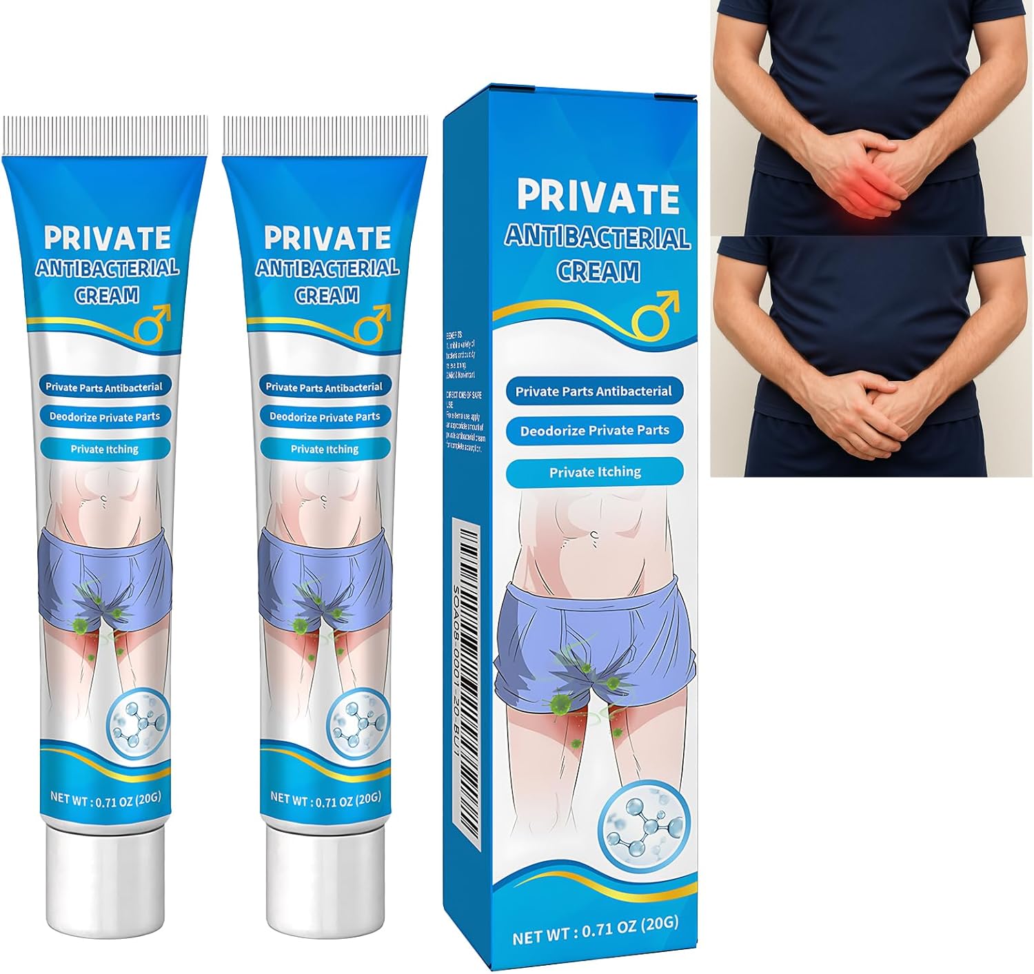2pcs Jock Itch Cream Antifungal, Antifungal Cream for Private Parts, Anti Itch Cream for Men and Women, Helps Relieve Fungal Infections and Itching, 20g