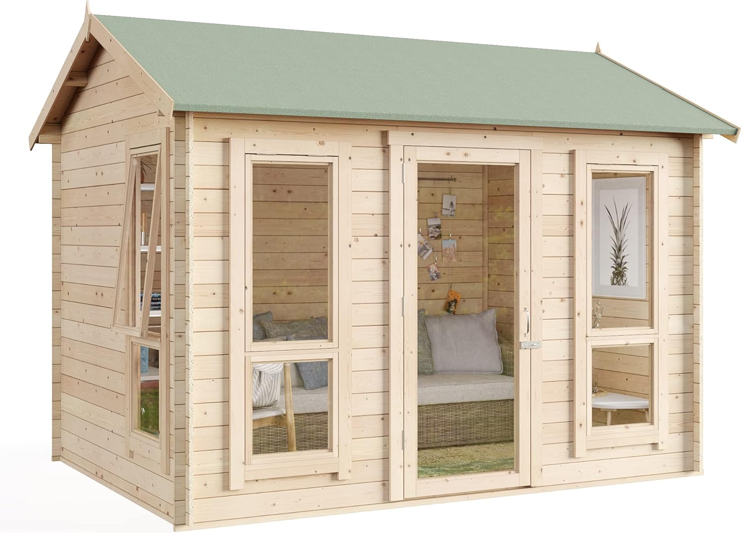 BillyOh Darcy 10x8 Log Cabin Summer House Shed with 19mm Wall Logs Thickness, Modern Apex Roof, Pressure Treated Wood & Shatterproof Windows – Garden Room, Gym, Outdoor Office, Studio, or Garden House