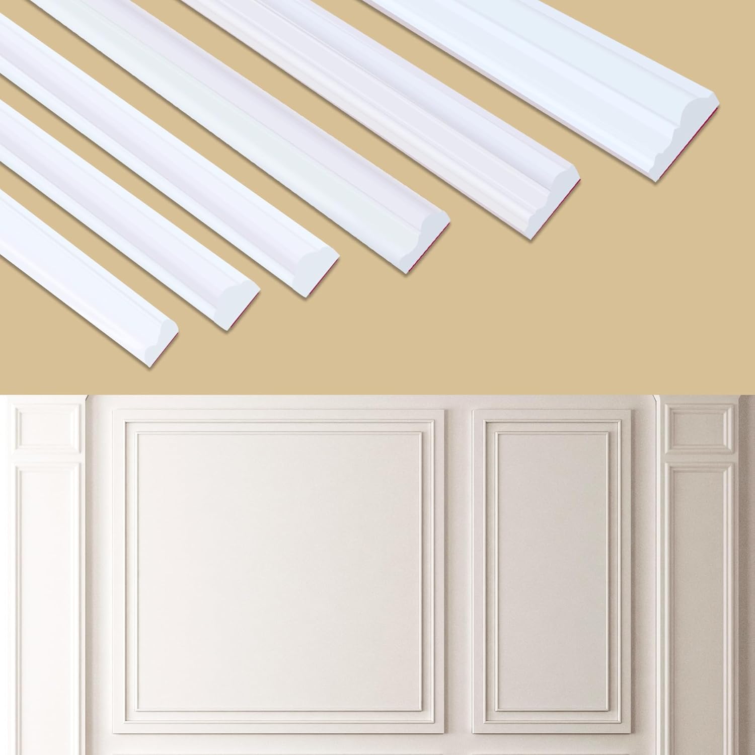 Peel and Stick Accent Wall Molding, 118.1"L x 1.6"W Lightweight Self-Adhesive Chair Rail Trim for Interior Decoration