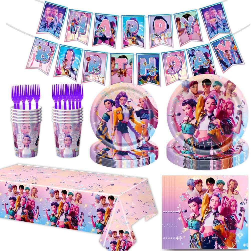 yuanxunxiang KPOP Birthday Decorations Korean Idol Demon Movie Hunters Party Supplies Happy Birthday Banner Letter Balloons Cake,B