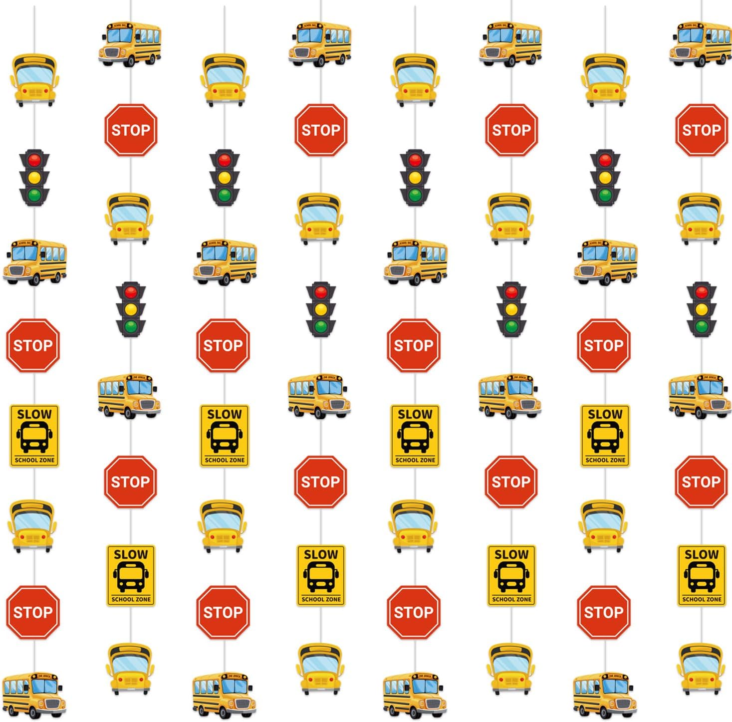 School Bus Hanging Garland Decoration, 8pack Back to School Streamers Decorations, Cute Bus Birthday Party Banner Decor Supplies
