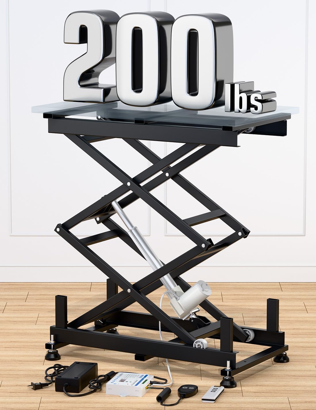 DIHOOL Electric Scissor Lift Table, 200Lbs, 10.43"-50.39" Height Adjustable Lifting Platform, Super Quiet with Remote & WiFi Control, Obstruction Detection, AC/DC Power for Home/Industrial Use