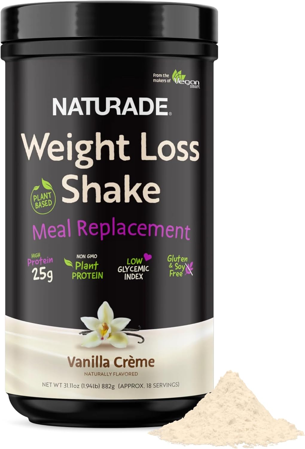 Naturade Weight Loss Shake Meal Replacement, 18 Servings - 25g Plant-Based Protein, CLA, Fiber & 18 Vitamins and Minerals Designed to Curb Cravings and Boost Daily Nutrition - Vanilla Creme