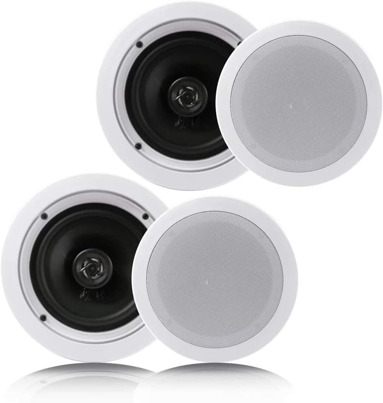 Pyle Pair 6.5” Flush Mount In-wall In-ceiling 2-Way Home Speaker System Spring Loaded Quick Connections Dual Polypropylene Cone Polymer Tweeter Stereo Sound 200 Watts (PDIC1661RD) White