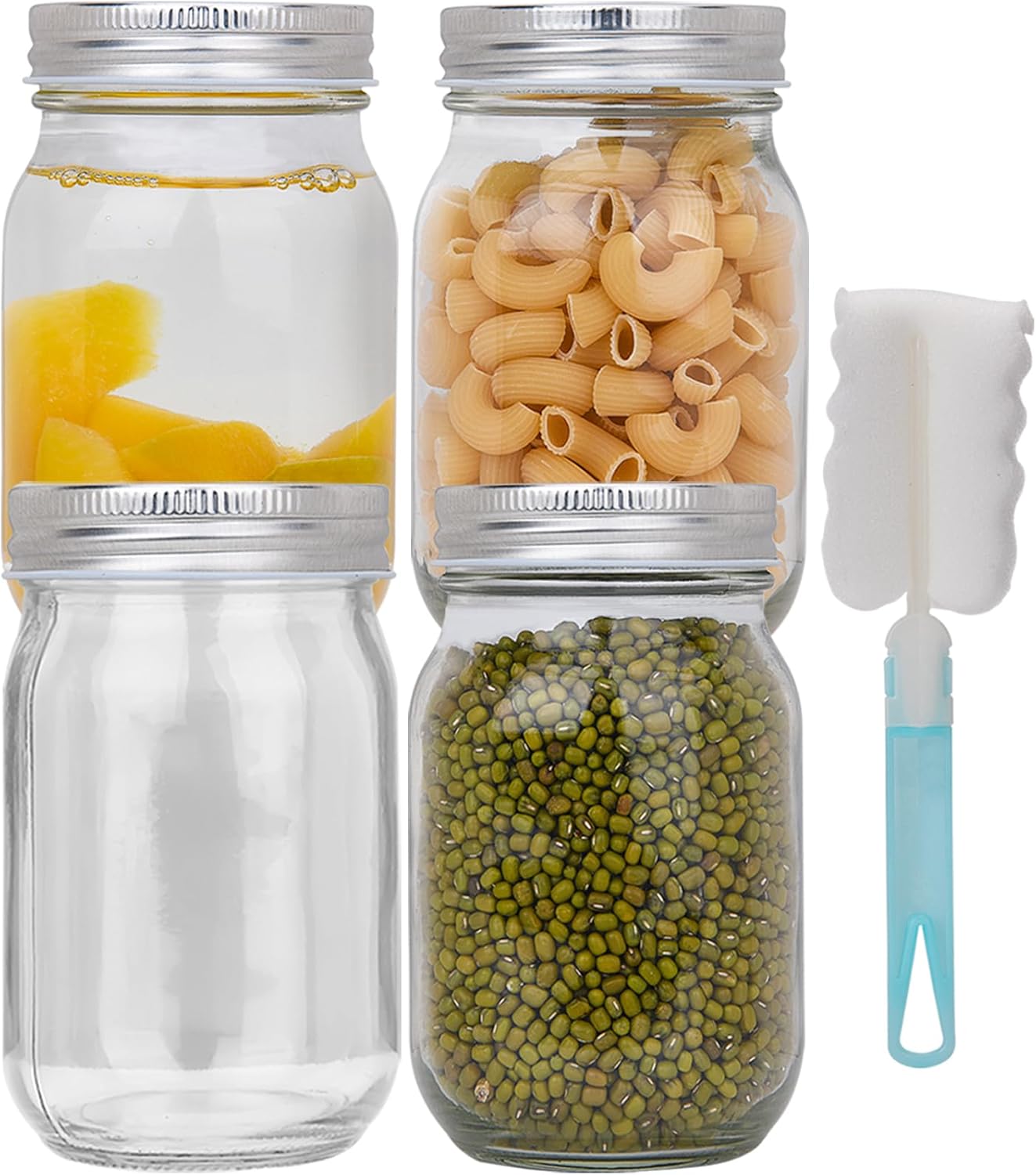 4Pack 1000ml Wide Mouth Glass Mason Jars with sealed lids, Food Storage jars for Honey, Jam,Beans