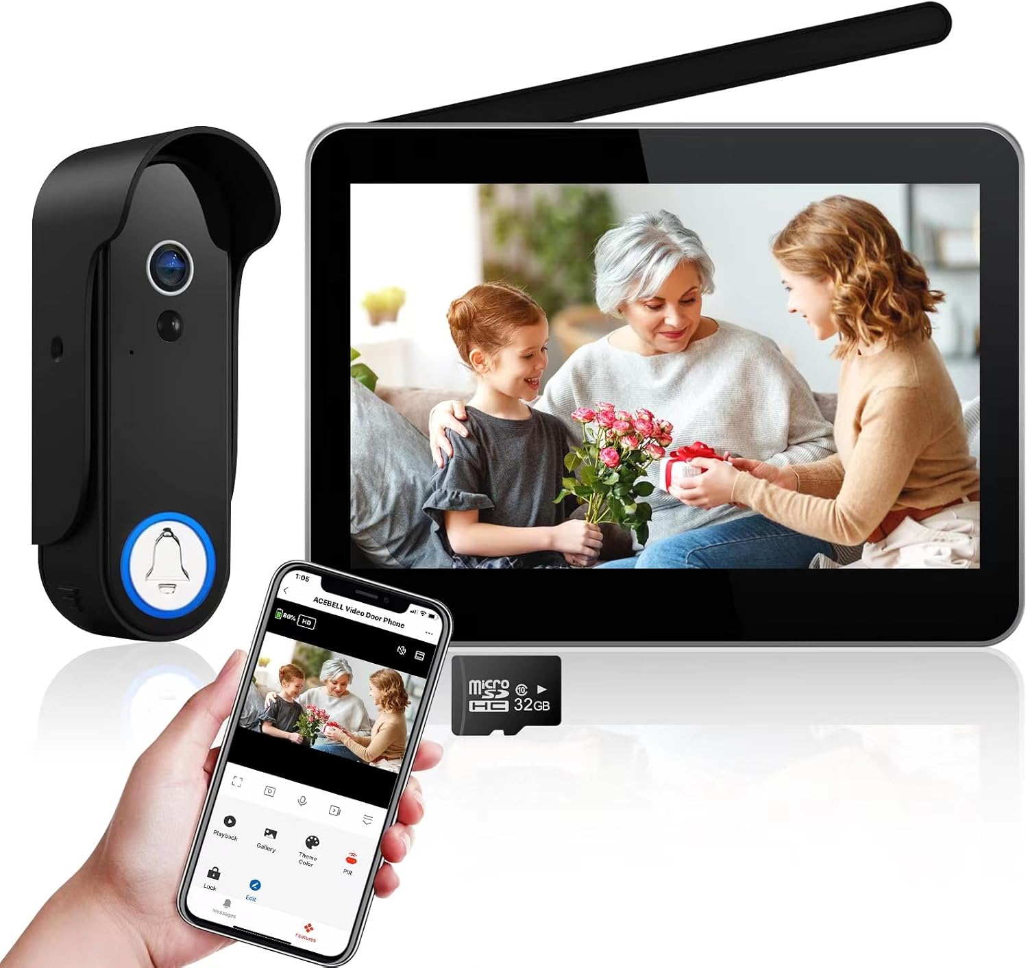 Wireless WiFi Video Doorbell Intercom System, 1080P Video Doorbell Camera with Monitor Wireless, Video Door Phone with 7''Touch Screen, Motion Detection, No Monthly Fees, Support Tuya APP