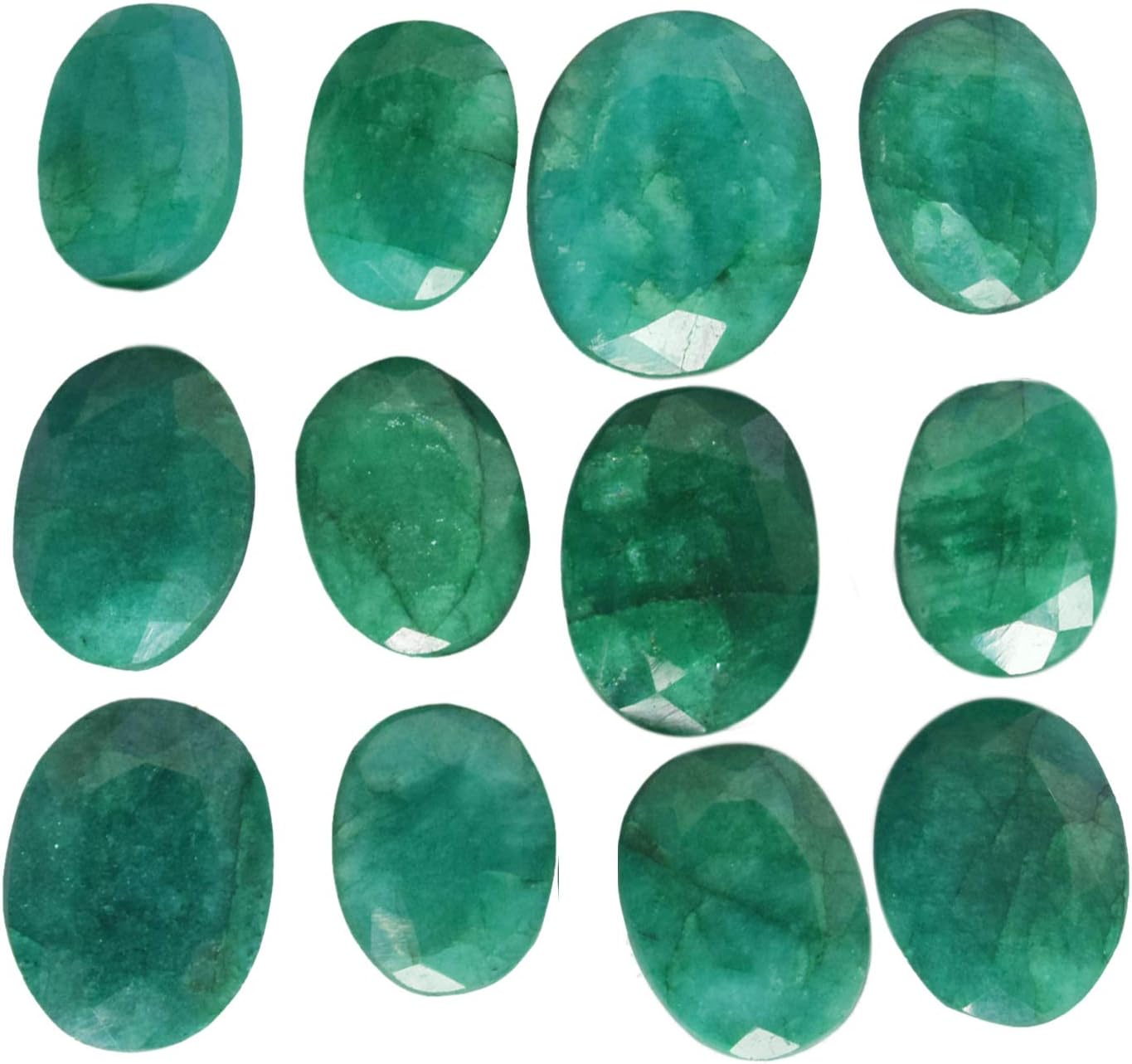 GEMHUB Loose Green Emerald Stones Approx 60.00 Carat / 12 Pcs Natural Oval Cut Colombian Loose Green Emerald Gemstones For Jewelry Making