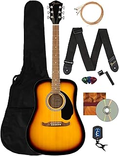Fender Dreadnought Acoustic Guitar - Sunburst Bundle with Gig Bag, Tuner, Strap, Strings, Winder, Picks, Lessons, and Austin Bazaar Instructional DVD