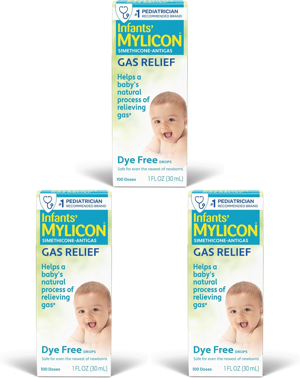 MYLICON Infants Gas Relief Drops for Infants and Babies, Dye Free Formula, 1 Fluid Ounce (Pack of 3)